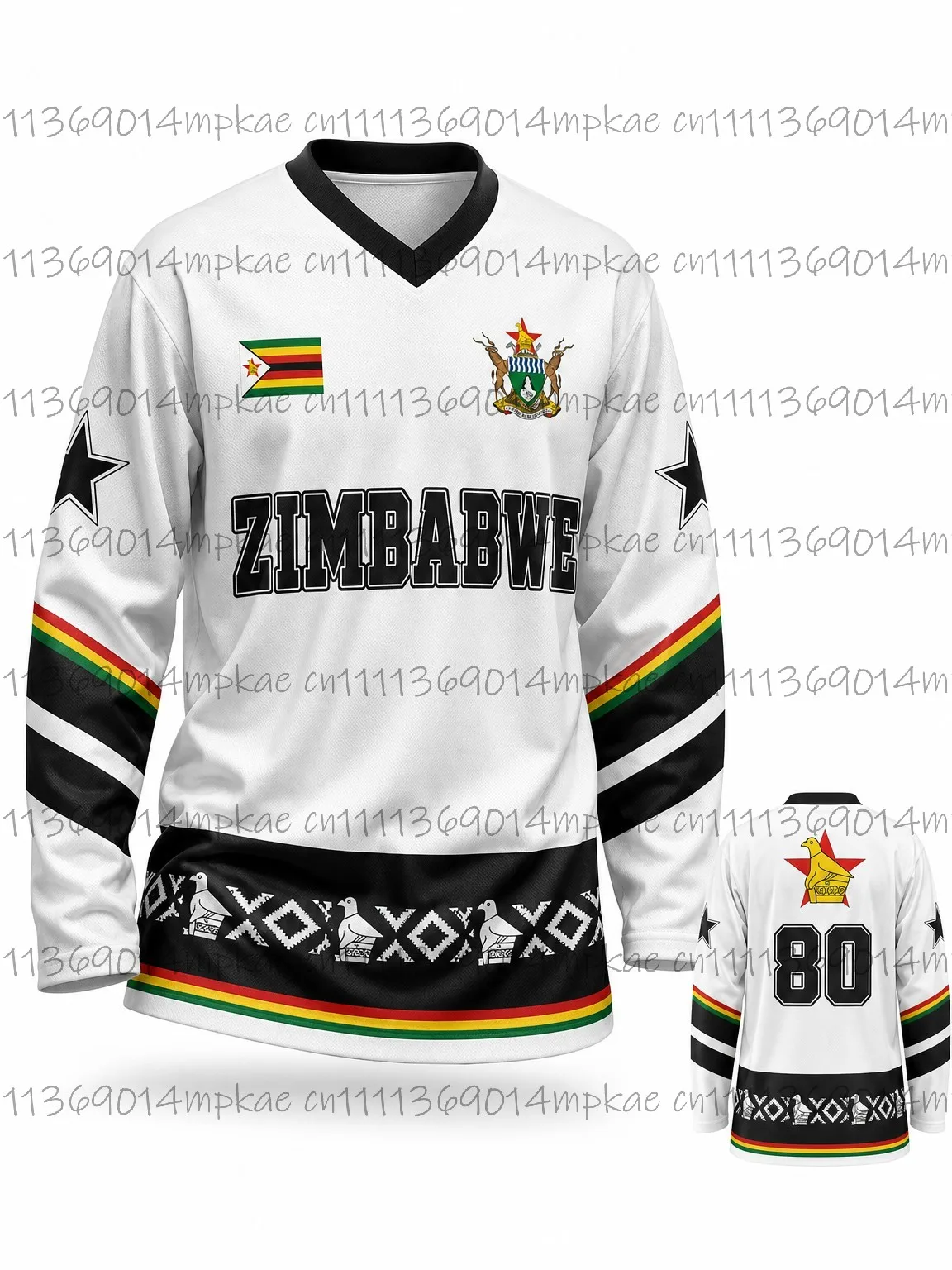 Autumn Zimbabwe Ethnic Street Style Printed Men's V-Neck Long Sleeve T-Shirt, Fashionable Loose Retro Sports Shirt, Men's Top - view 2