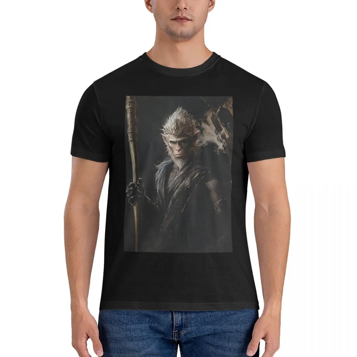 Black Myth Wukong T Shirt Men Pure Cotton Unique T-Shirt Crew Neck Tees Short Sleeve Clothes Printe official-website tops fugees