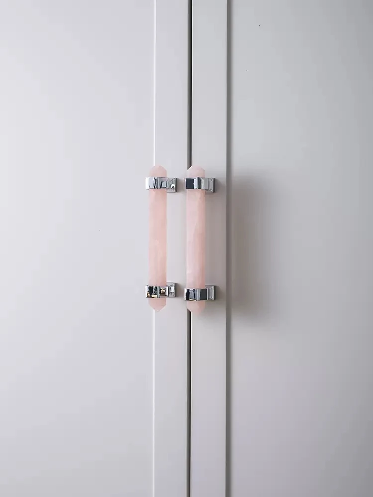 Furniture Bright Silver Solid Brass Wardrobe Door Handles Natural Crystal Cabinet Doors Bedroom Drawer Knobs/living Room Handles