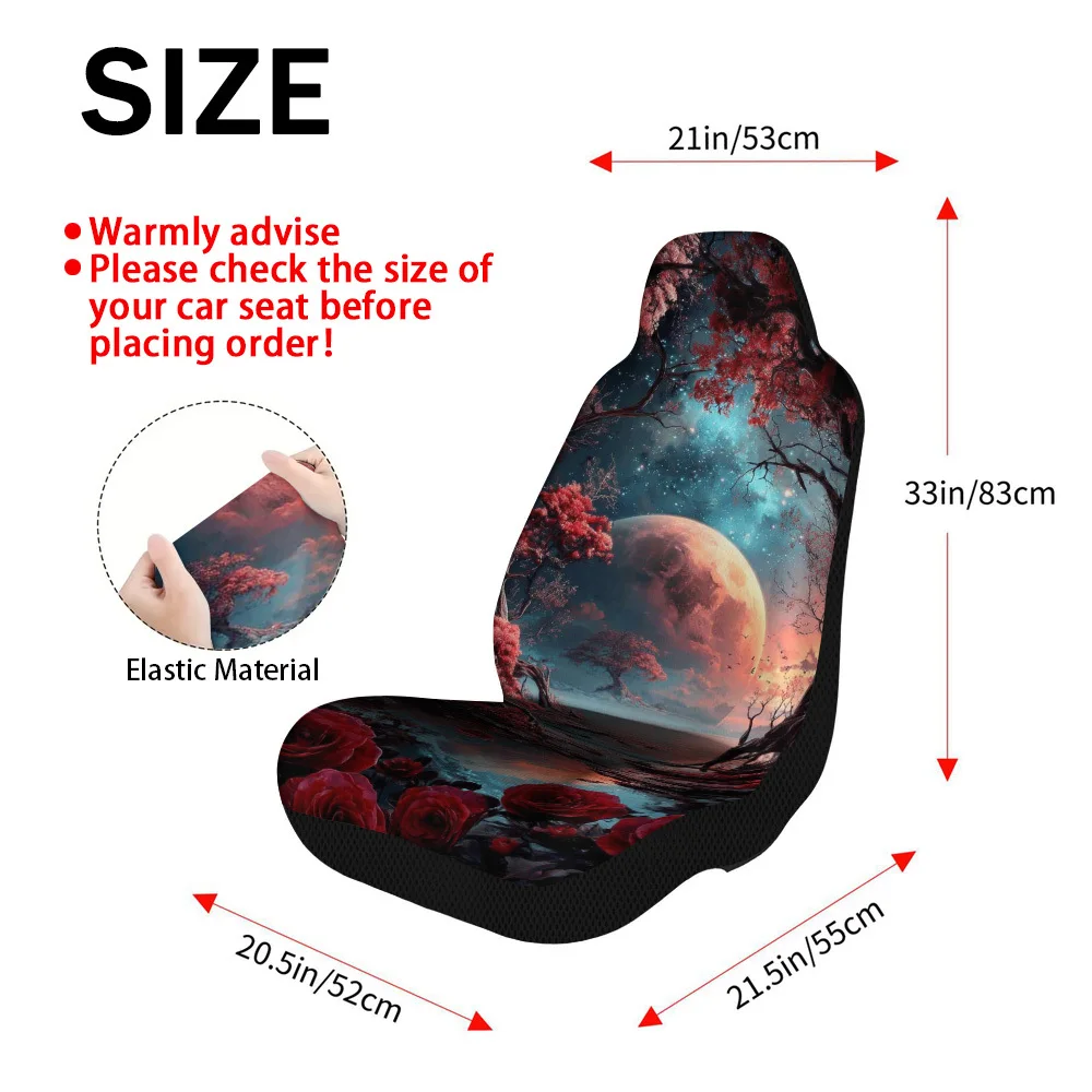 2pcs Moonlit Fantasy Landscape Print Canvas Car Seat Cover Set | Universal Fit, Stylish Vehicle Seat For Men And Women, Soft, Wa