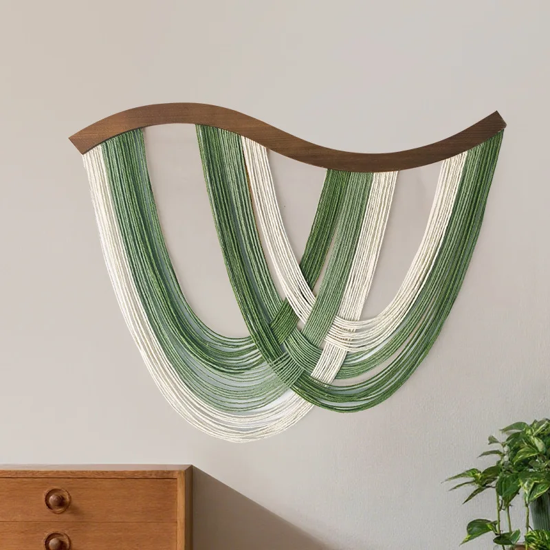New curved wooden board tapestry wall decoration pendant, wooden board fringed wall hanging, homestay and hotel decoration