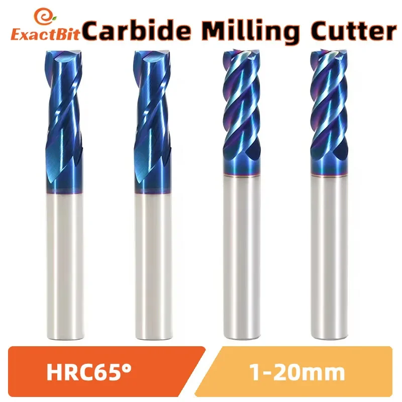 BIESUO HRC65 Carbide End Mill 2/4 Flutes Milling Cutter Alloy Coating Tungsten Steel Cutting Tool CNC Maching Endmill 1-20mm