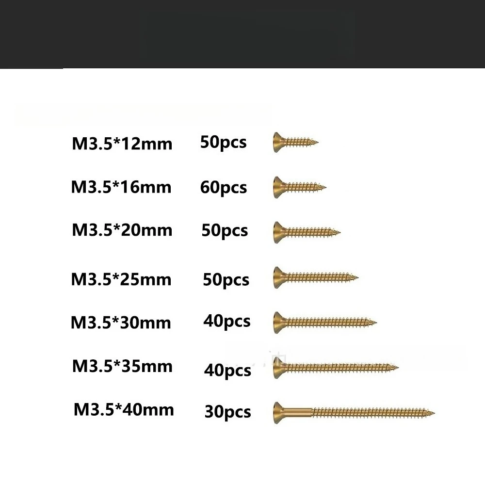 320Pcs Boxed Color Zinc Phillips Flat Head Self Tapping Screws Golden Fiber Board Nail M3.5 Assortment