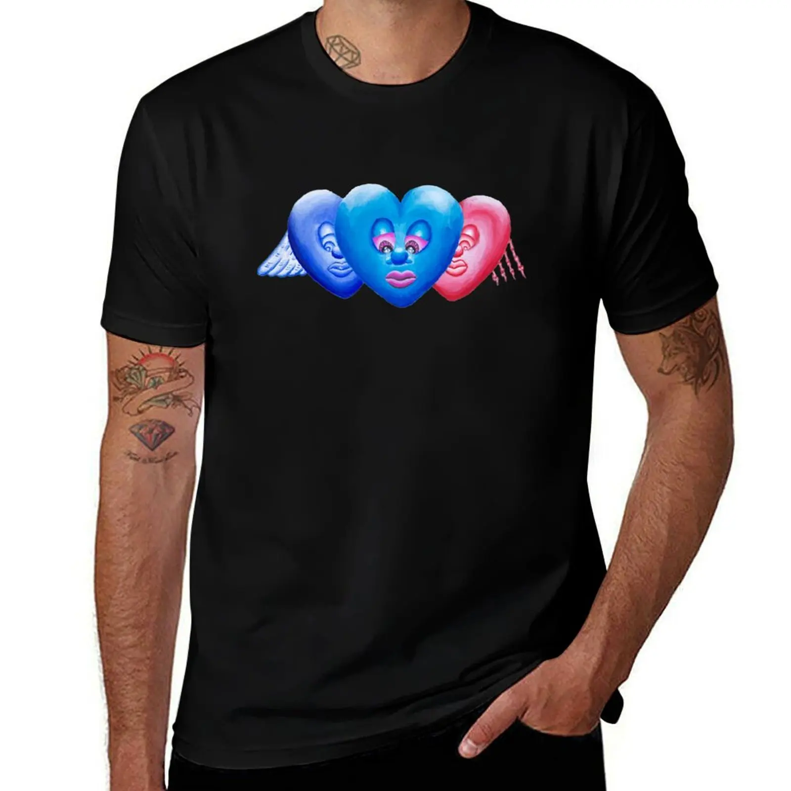 3 Hearts T-Shirt Minimalist Plain Crew Neck T-Shirt