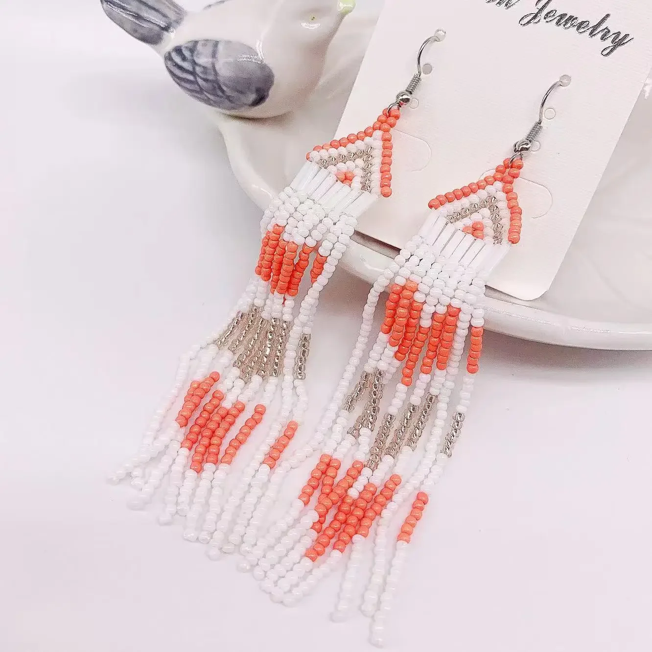 Rice Bead Earrings  Hand knitting  Beaded  Fashion  love  multi-storey  geometry  Simple  Bohemia  ma'am  Fringe Earrings