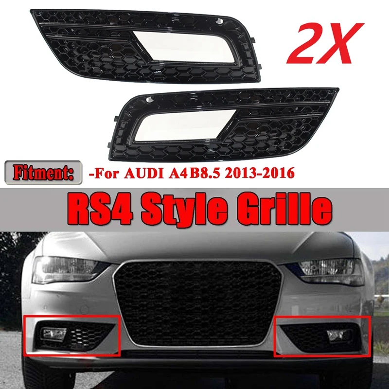 Front Bumper Honeycomb Grill Fog Light Cover For 2013-2016  A4 B8.5 S-Line S4 Black 8K0807681 8K0807682 Parts Accessories