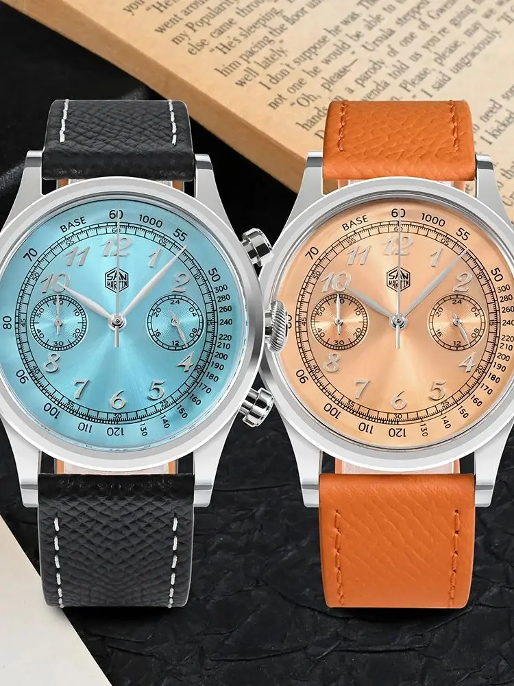 San Martin 38mm VK64 Quartz Watch Men Vintage Chronograph Wrist Watches Dress Arabic / Roman Numeral 5Bar Sapphire SN0101JS-1/2