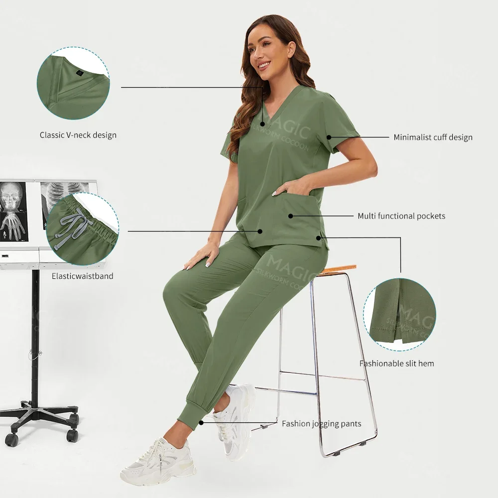 Uniforme d'infirmière de toilettage pour animaux de compagnie pour femmes, vêtements d'infirmières médecins, poches à manches courtes, uniforme d'infirmières médicales