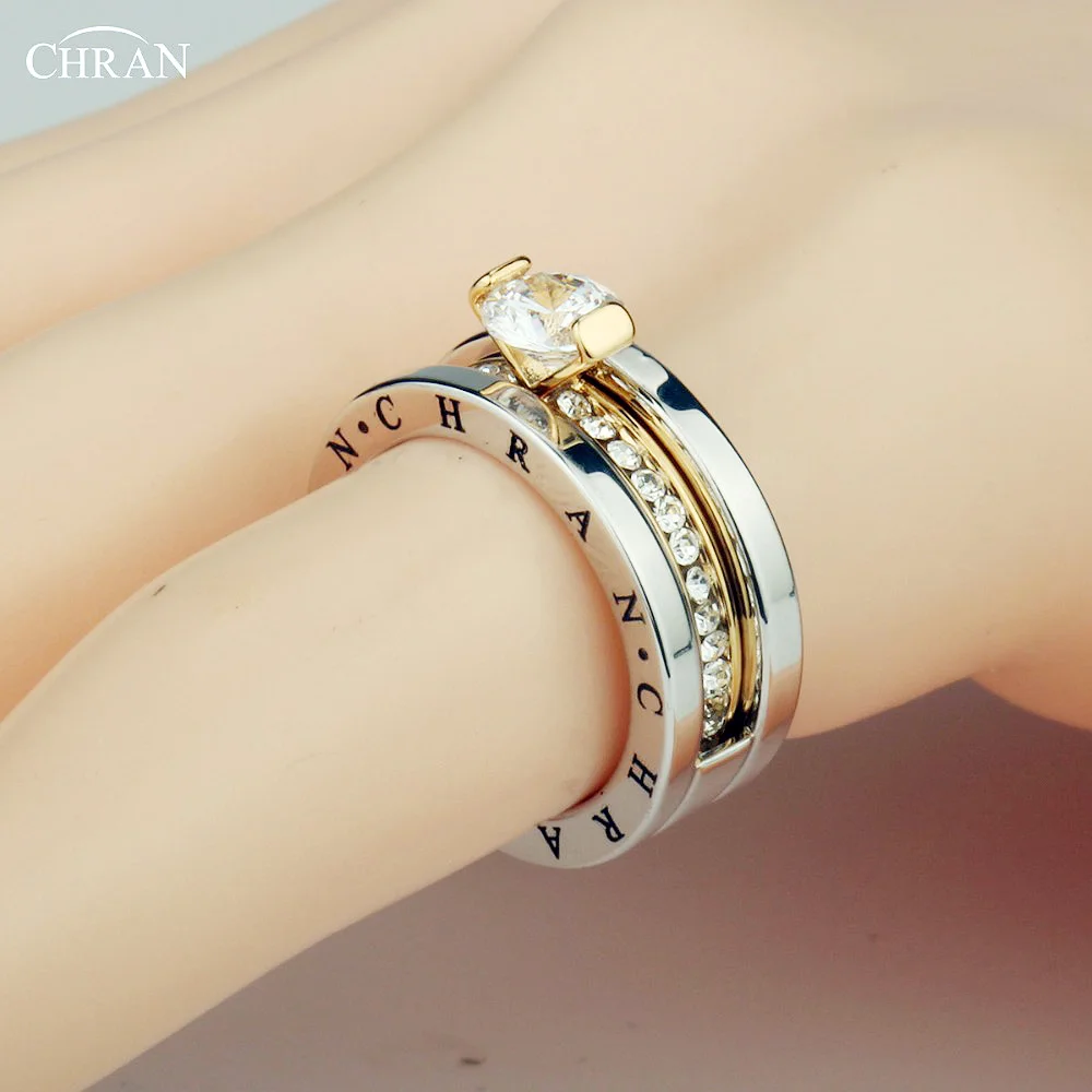 CHRAN Classic Zircon Wedding Bridal Ring Set Three Layers Elegant Luxury Engagement  Rings For Women  Girls Jewelry Gift