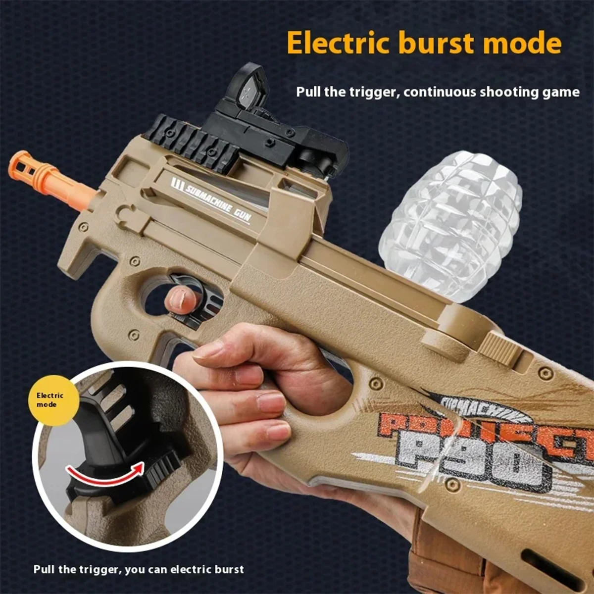 P90 Electric Burst Toy Gun with Target & Rechargeable Battery & Water Bullet Children\'s Toy Submachine Gun Boy Christmas Gift