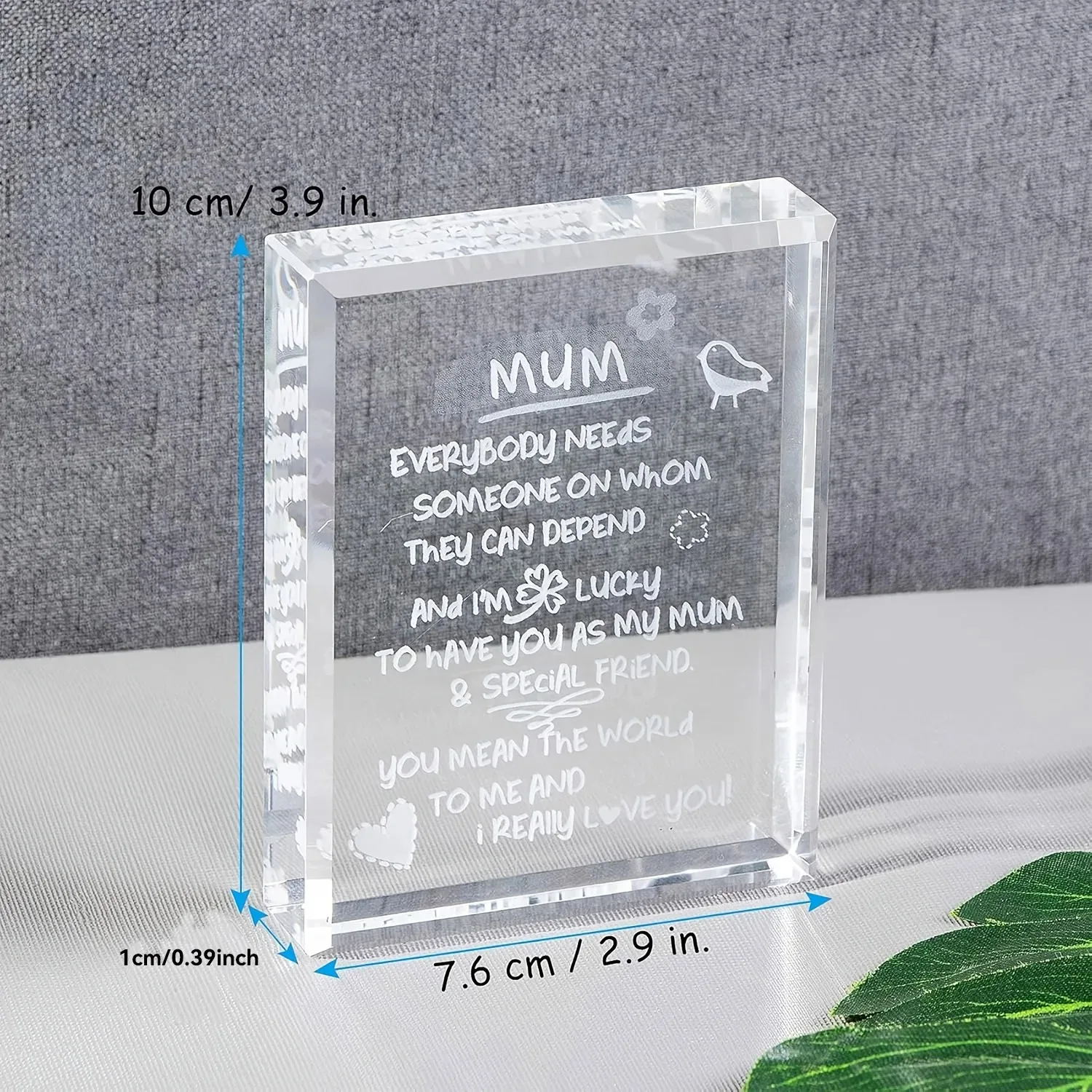 Clear Acrylic Block Plaque with Loving Words for Mom Birthday Gifts for Mum Thank You Keepsake Home Table Decor Ornament
