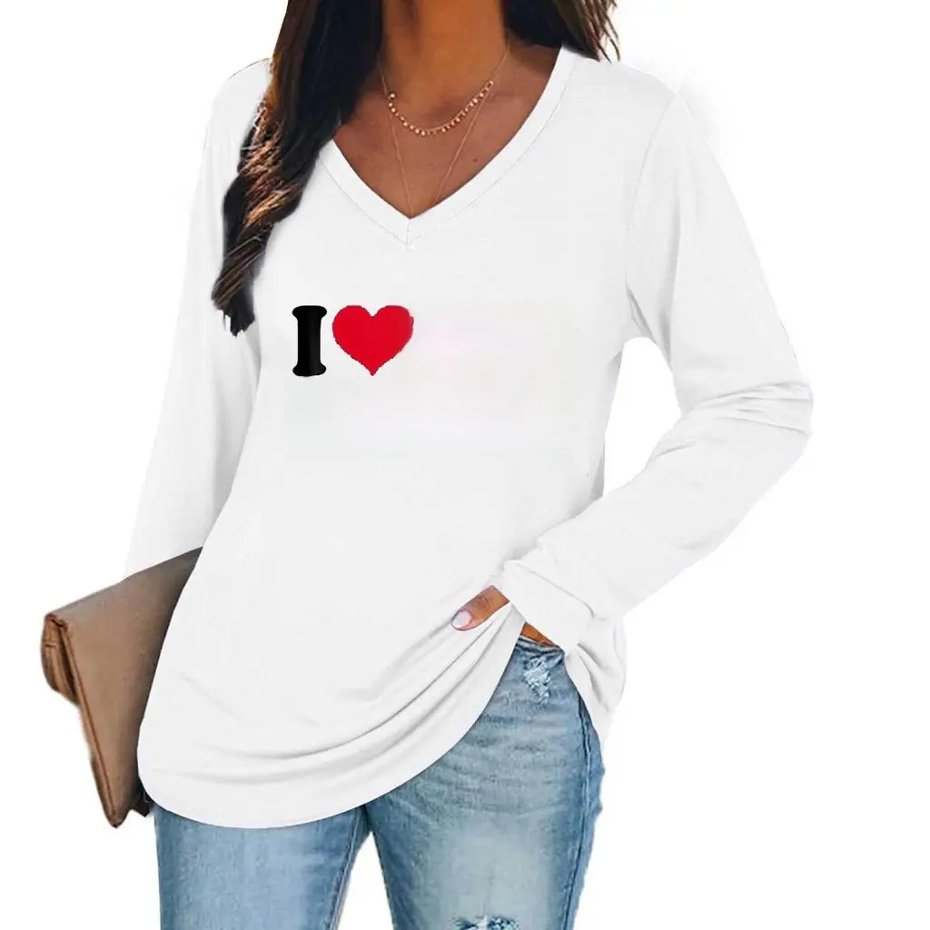 

Women's Green Clover Print V-neck Long-Sleeved Casual Top European American Style by Wsih