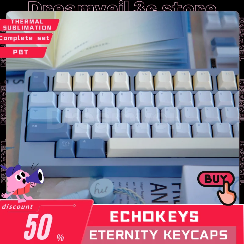 Echokeys Eternity Keycaps Sea Moon Keycaps ชุด Pbt Custom ระเหิดโปรไฟล์เชอร์รี่คีย์บอร์ดหมวกแป้นพิมพ์เครื่องกลอุปกรณ์เสริม