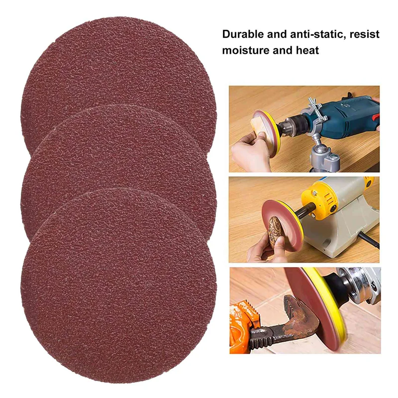AT29-50 Uds disco de lijado de 2 pulgadas gancho y bucle de grano 60-180 para máquina lijadora con 1 almohadilla de respaldo de vástago de taladro de 2 pulgadas