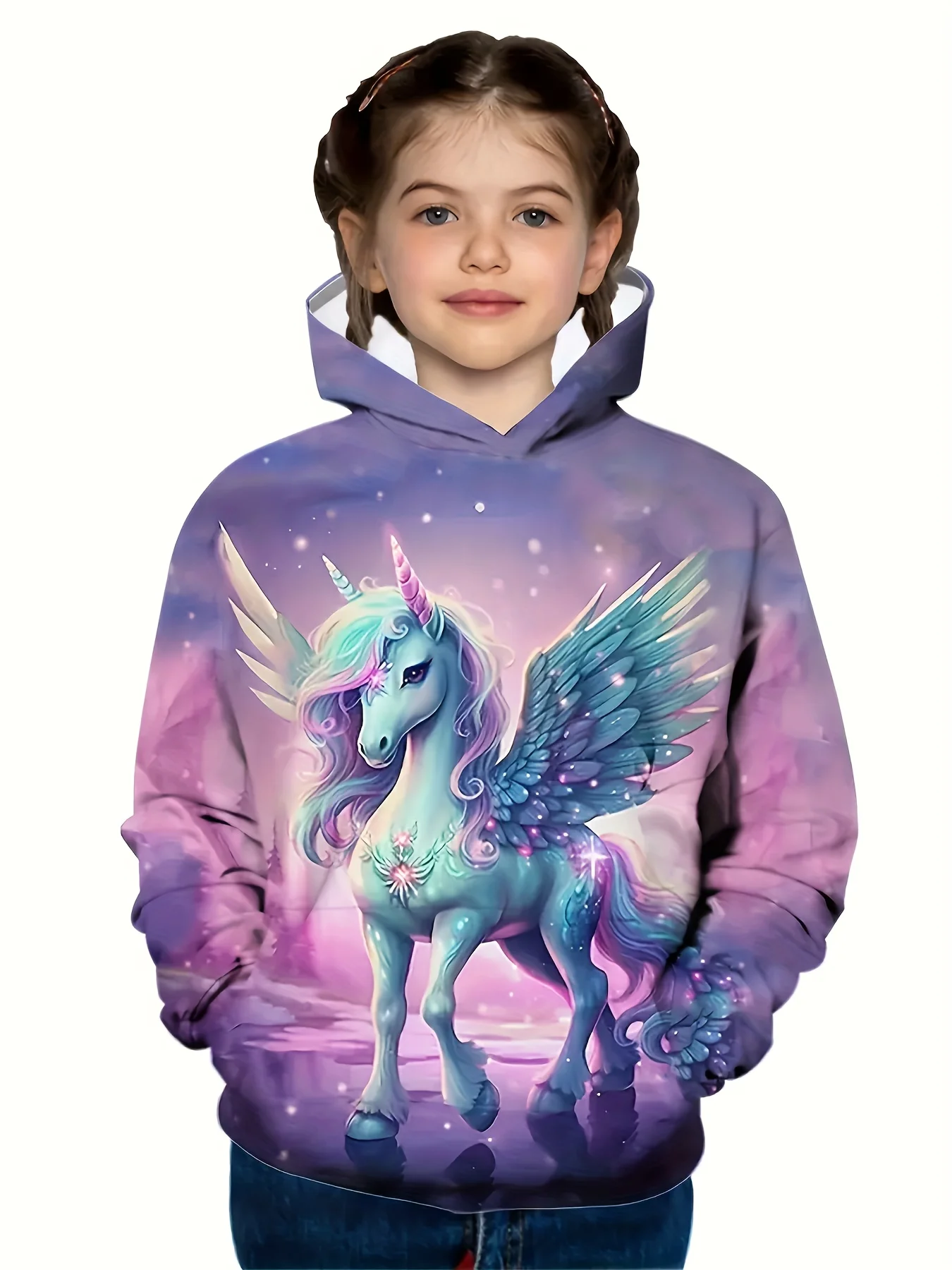 Children's Pocket Front Cartoon Cool Pony 3D Printed Hoodie Top Suitable for Outdoor Wearing, Boys Fashion Spring and Autumn Coo