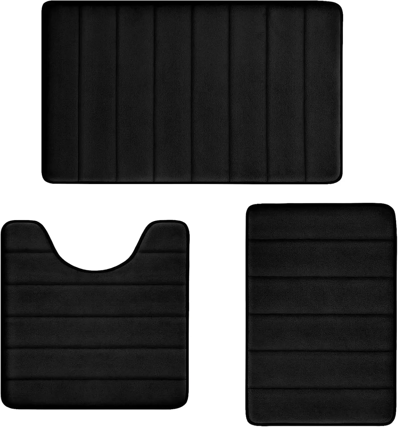 

Memory Foam Bath Rugs Set 3-Piece Non-Slip Washable Absorbent Super Soft U-Shaped Toilet Rug for Bathroom Tub Shower Black