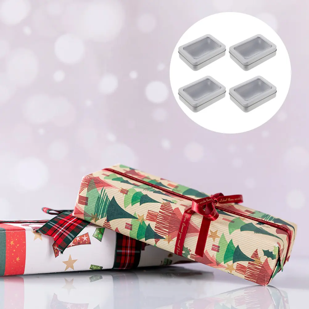 4Pcs Tinplate Storage Boxes with Lid for USB Flash Drives Keys Cigarettes Jewelry Pills Lip Balm Herbs Earrings Desktop