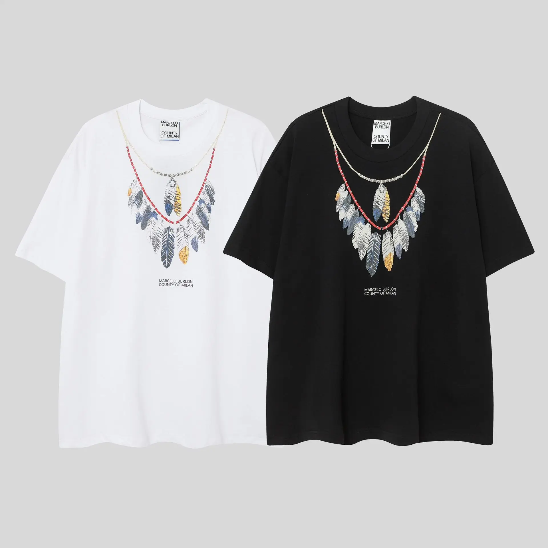 Marcelo Burlon 2026 Wing Print Pure Cotton Men's Tee Casual Short-Sleeved Shirt T-Shirt