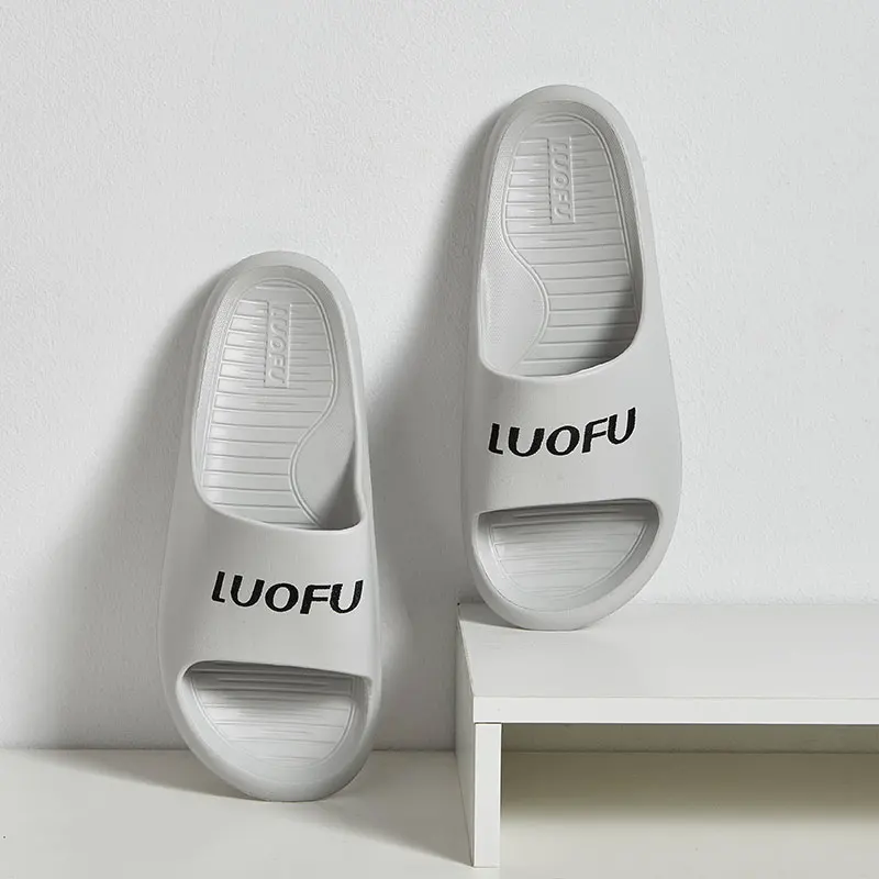 LUOFU-Zapatillas de casa informales con estampado de letras para hombre, toboganes de EVA con punta abierta, suela suave antideslizante, para interiores y exteriores, Color sólido