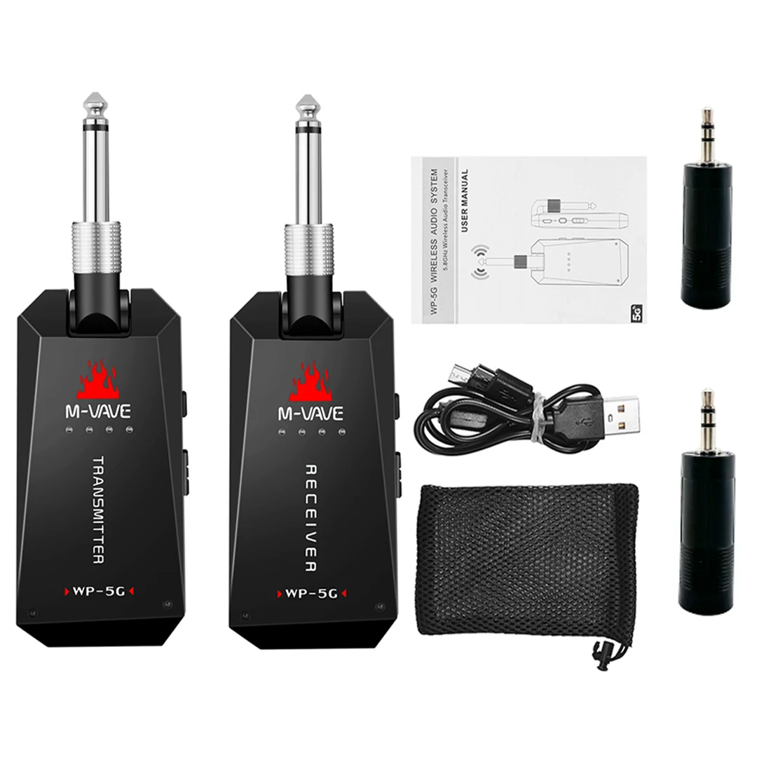 Guitar Wireless Transmitter Receiver 5.8G Audio Digital Wireless Guitar System Rechargeable Guitar Accessory Type-C Cable