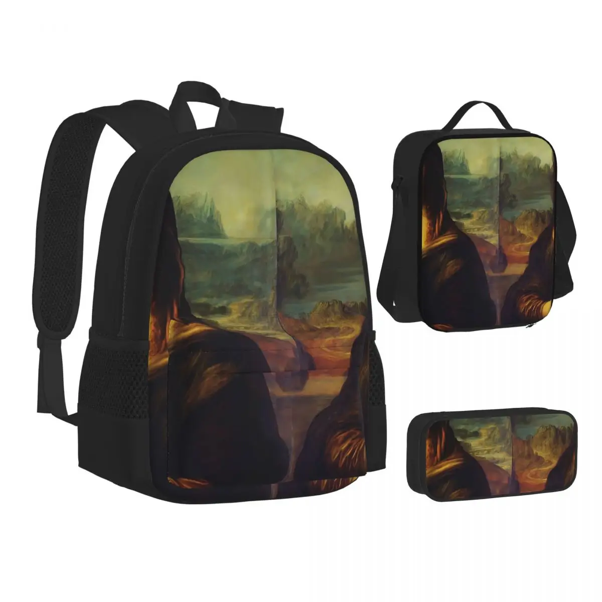 

Mona Lisa -Detailed & Restored Backpacks Boys Girls Bookbag Children School Bags Kids Rucksack Lunch Bag Pen Bag Three-Piece Set