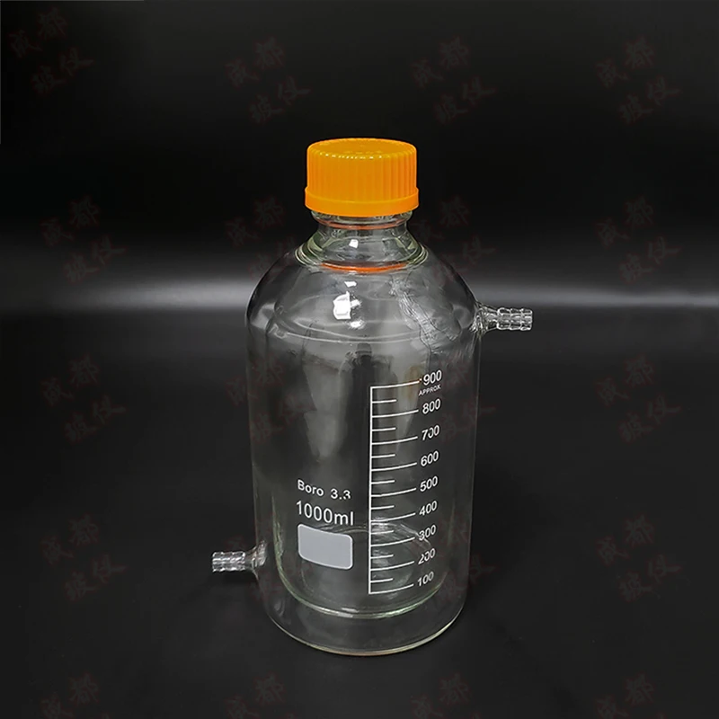 Matraz de fondo plano cilíndrico de un solo cuello de dos pisos, capacidad 100 ml, GL45 mm, botella de reactor con camisa mezzanino, botella de reactivo
