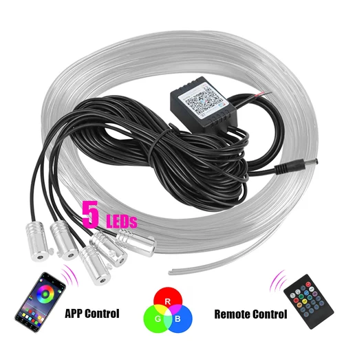 Tiras LED RGB de 12V y 6m, luz Interior de coche, lámpara ambiental decorativa de fibra óptica, 5 lentes, Control inteligente, accesorios automotrices para caravana