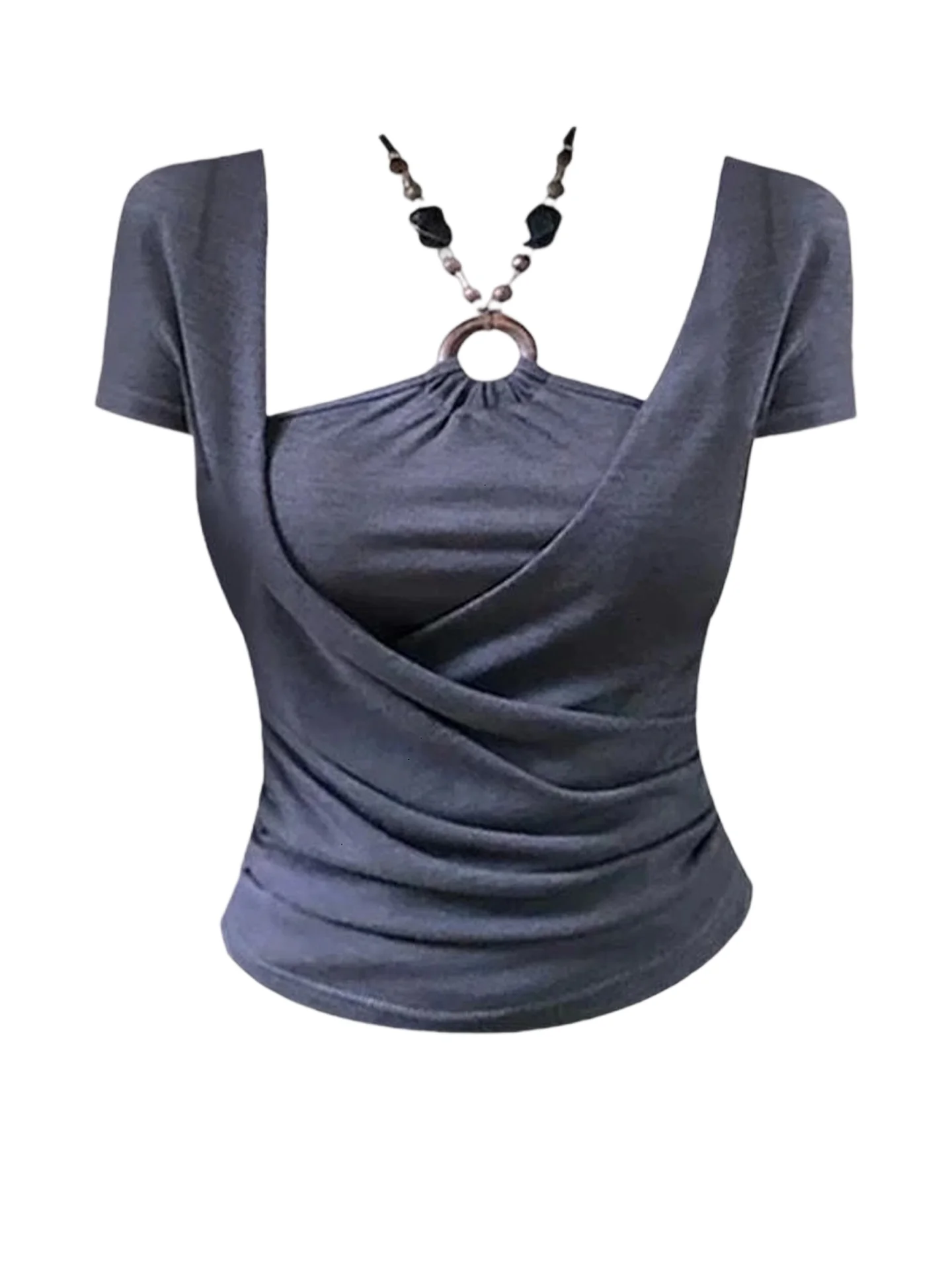 Blouses - Women's Grey Shirts and Blouses Y2k