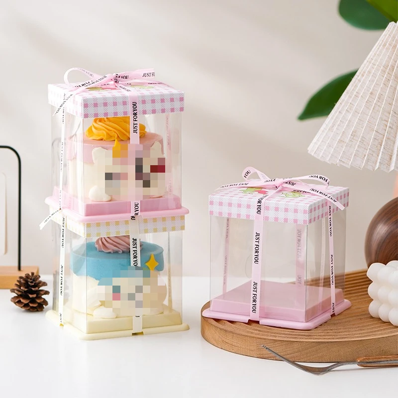 漫画透明ケーキボックス-3-インチ誕生日ケーキ手持ちボックスデザート使い捨てペストリー包装箱-10-個耐熱皿