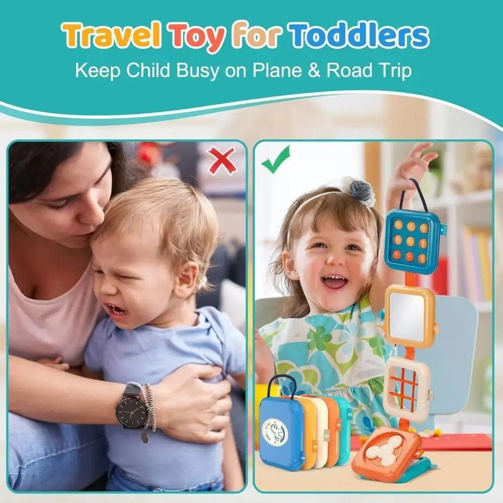 Folding Busy Cube Toy Puzzle Polyhedral Multifunctional Stacking Toy with Mirror Montessori Sensory Board Fine Motor