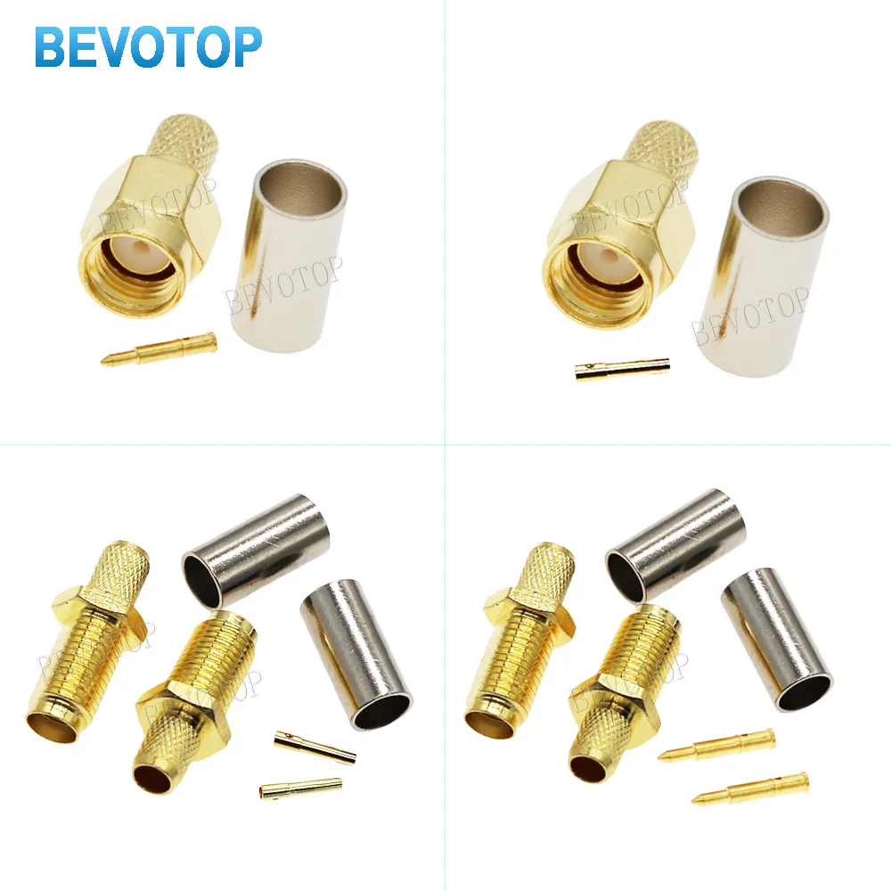 2Pcs/lot SMA Male Plug Female Jack Connector RPSMA Male Female Crimp for RG58 LMR195 RG400 RG142 Cable Brass Copper Fast Deliver