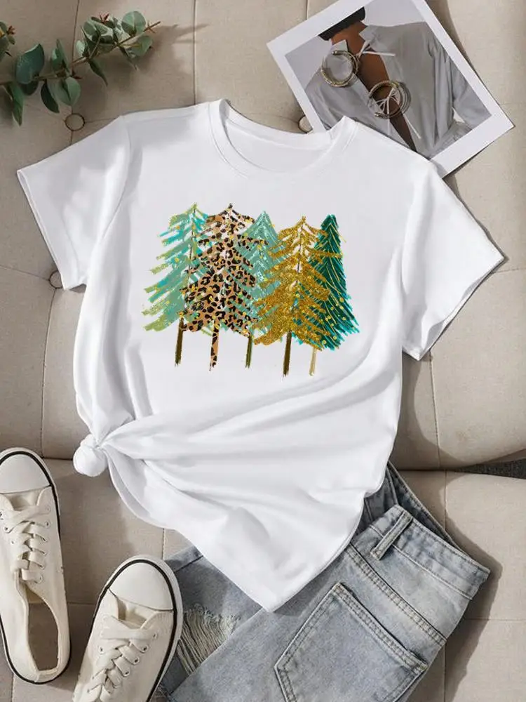 Luipaard Mooie Trend Jaren 90 Stijl Print Vrolijk Kerstfeest Nieuwjaar Top Grafisch T-Shirt Vrouwen Mode Kleding Korte Mouw T-Shirts