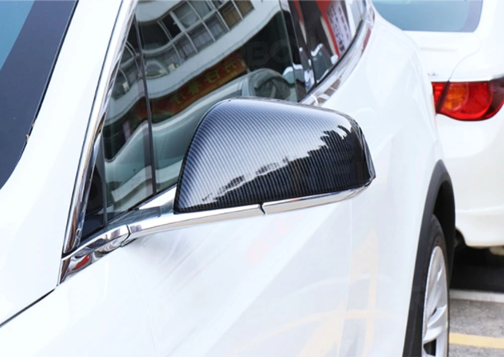 

JCYECF 2 шт., сухое углеродное волокно для Tesla Model X SUV 2020, крышка бокового зеркала заднего вида, аксессуары из АБС-пластика, колпачки для зеркал, крыло заднего двери