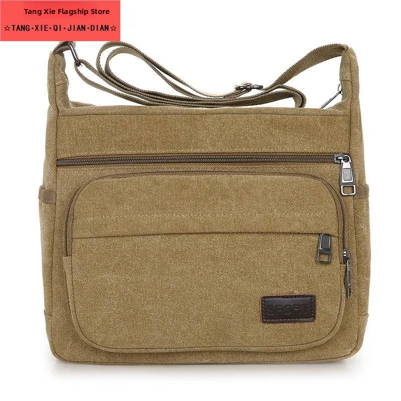 Tas Selempang Pria Kanvas Baru 2025, Model Bapa Kasual, Kapasitas Besar, Remaja, Ritsleting Lembut, Lipat, Warna Polos