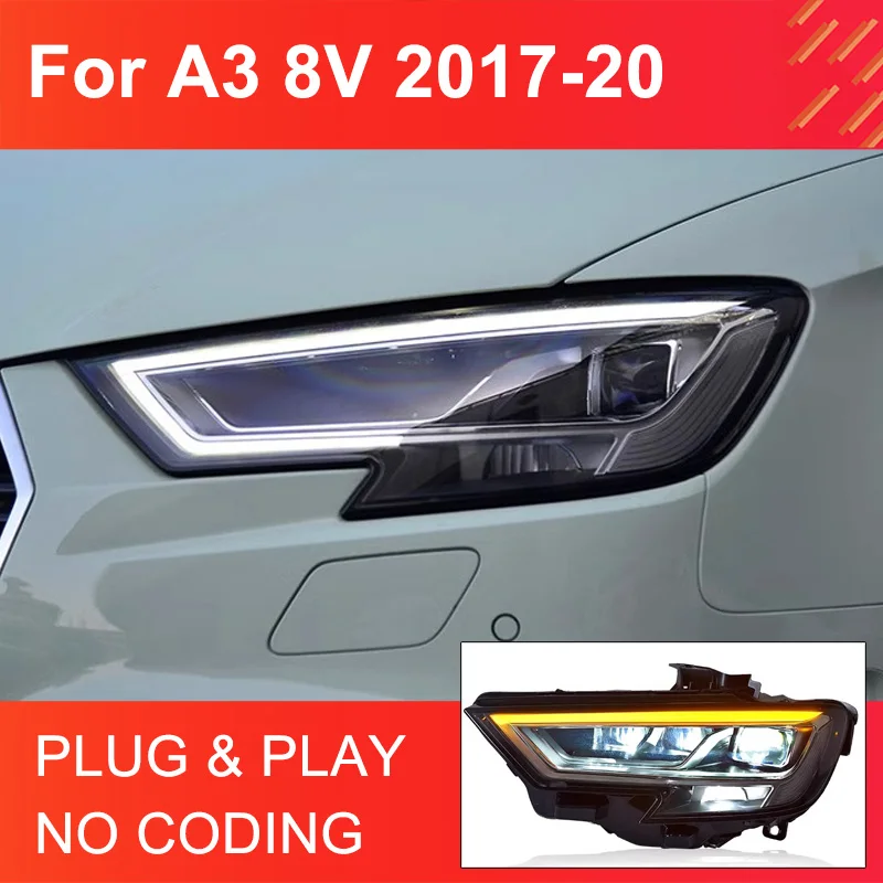 1 Pair LED Headlight Assembly for Audi A3 8V 2017-2020 Sedan Sportback Headlights Plug and Play with LED DRL Turning Headlights