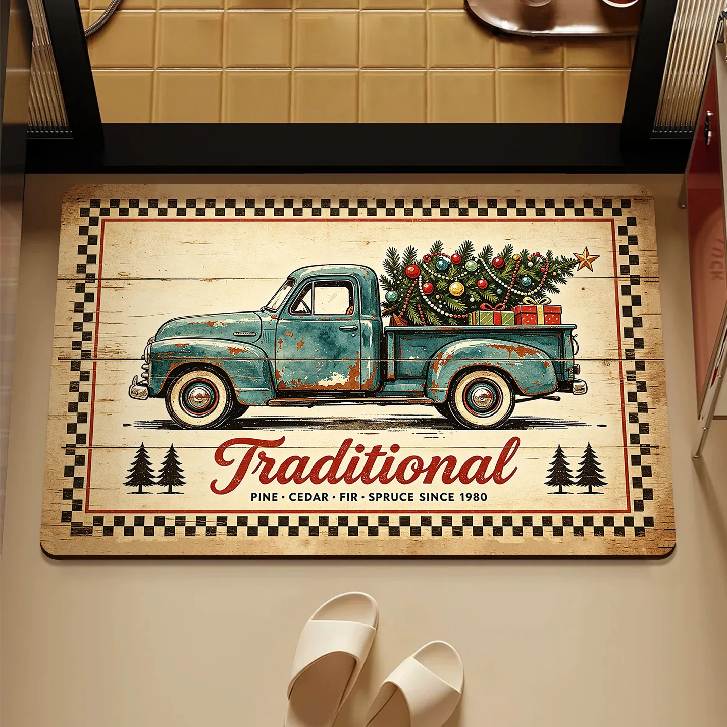 Retro Gnome Sleigh Winter door rug country home entry covered terrace back hallway Entry Door Mat home decor Christmas Present