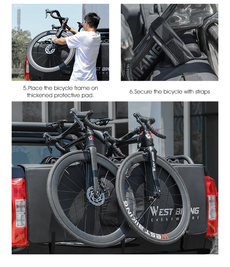 WEST BIKING Pickup-Truck Heckklappenabdeckung Fahrradträger Transportschutzpolster Kratzfester Fixierträger MTB Rennrad Zubehör – Detail 13
