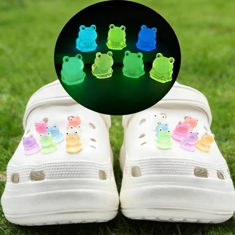 Kawaii Luminous Frog Shoe Charms for Clogs & Hole Bags, Colorful Removable DIY Decorative Accessories for Kids Women Girls