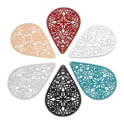 Multicolor Filigree Stamping Pendants Drop Filigree Painted Hollow Flower Charms DIY Making Earrings Jewelry 40mm x 27mm,10PCs