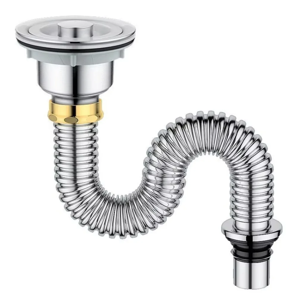 

Thickened Interfaces Kitchen Sink Drain Pipe Deodorant Anti Rat Bite Stainless Steel Sink Strainer with Sink Stopper Flexible