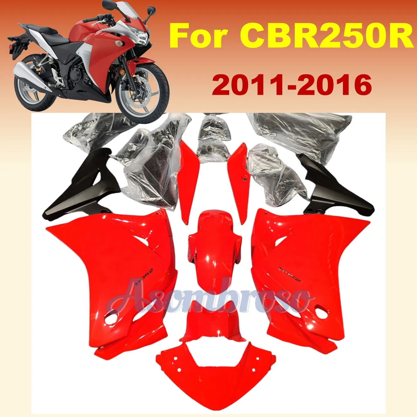 Motorcycle Fairing Kits for Honda CBR250RR CBR250R 2011 2012 2013 2014 2015 2016 CBR 250R Bright red  Bodywork Shell Cover