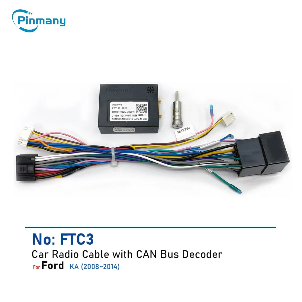 Car Radio Cable Connector FTC3 Android Head Unit Power Wiring Harness Adapter with CAN Bus Decoder for Ford KA 2008~2014