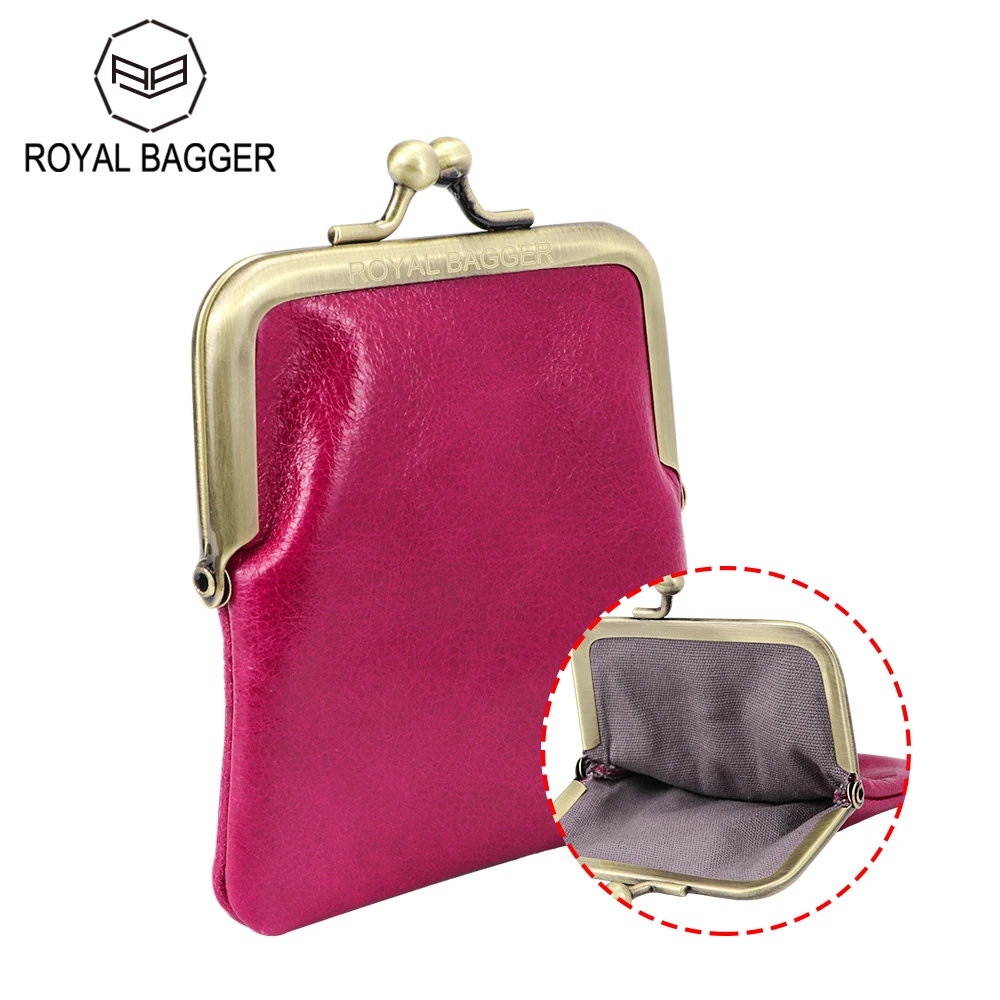 Royal Bagger Retro Coin Purse Women\'s Genuine Cow Leather Mini Kiss Lock Card Wallet Storage Bag for Key & Earphone 1499