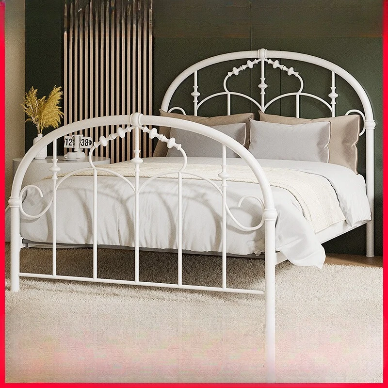 

Old craftsman wrought iron bed double bed 1.8 meters light luxury simple modern iron frame bed 1.5 single white thickened reinfo