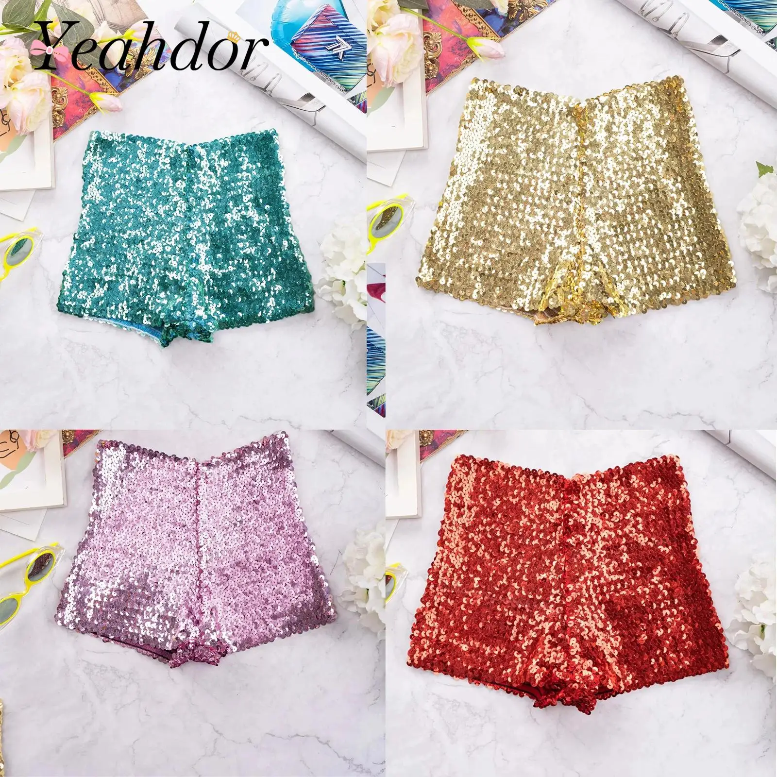 

2025 Shiny Sequins Shorts For Boys Girls Short Pants Stage Performance Costume Fashion Streetwear Children Elastic Dance Shorts