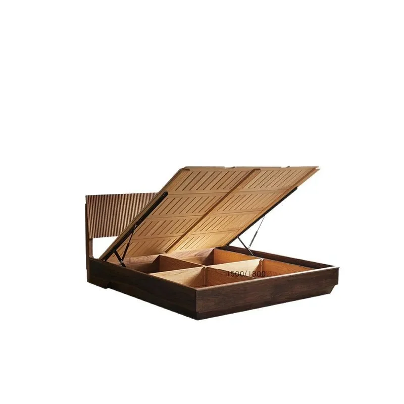 

North American Black Walnut Bedroom Double Storage Box Bed Simple Suspended Household Queen Bed