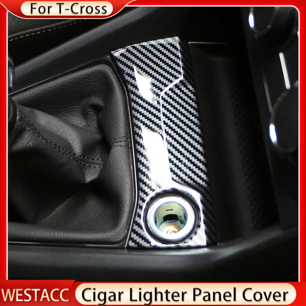 Car Center Control Cigarette Lighter Panel Trim Sticker Cover for Volkswagen VW T-cross Tcross 2018 2019 2020 2021 2022 2023 LHD