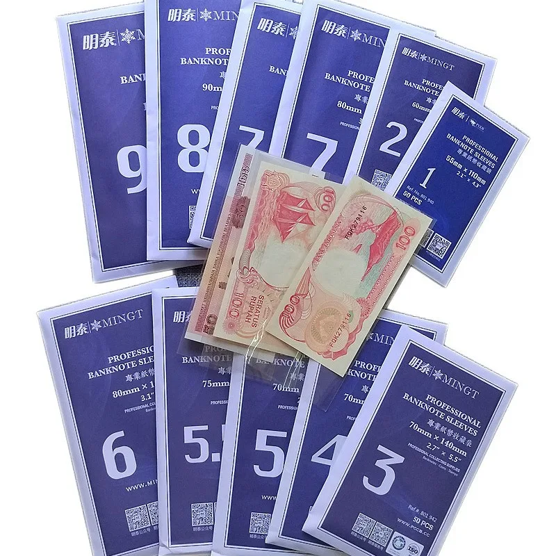 50Pcs/Bag PCCB Professional Banknote Sleeves OPP Plastic Protector Bags Multiple 9 Paper Money Stamp Clear Storage Holders