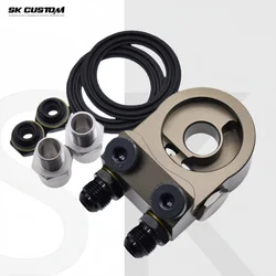 SK CUSTOM Engine Radiator Adapter Oil Cooler Filter Thermostat Sandwich Plate  Elevation Angle 45° AN8 AN10 Aluminum Alloy CNC