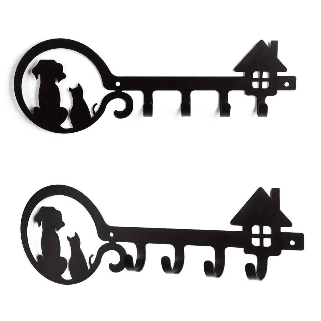 1 PC โลหะติดผนังชั้นเก็บสุนัข Cat House Design Key ผู้ถือแขวนผนังผู้ถือกุญแจผ้าเช็ดตัว Coat Rack แขวน